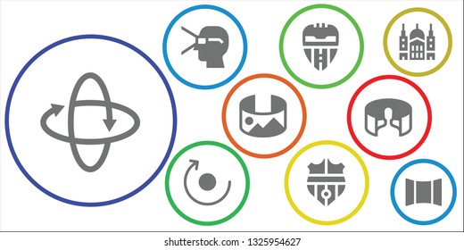 panorama icon set. 9 filled panorama icons.  Simple modern icons about  - 360 , Virtual reality, Valencia, Rotate, Nantes, panorama 360 Saint paul, Panoramic