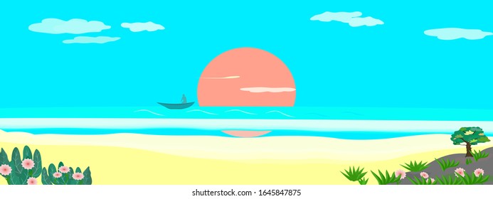 Panorama island with golden sand and clear blue sea abstract background vector illustration graphic design 