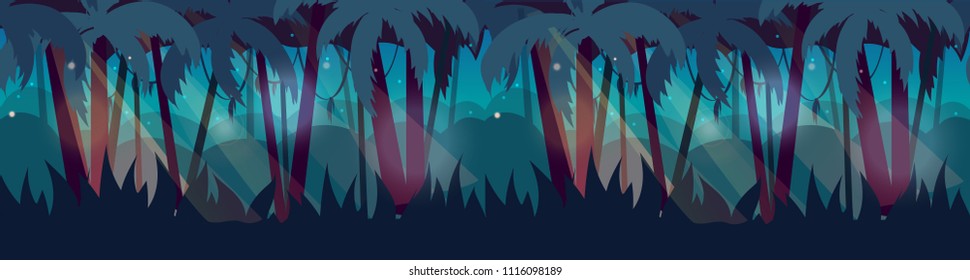 Panorama with Jungle Rainforest landscape. Vector illustration for your design