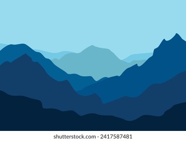 panorama landscape with mountains. Vector illustration in flat style.