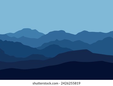 Panorama landscape mountains. Vector illustration in flat style.