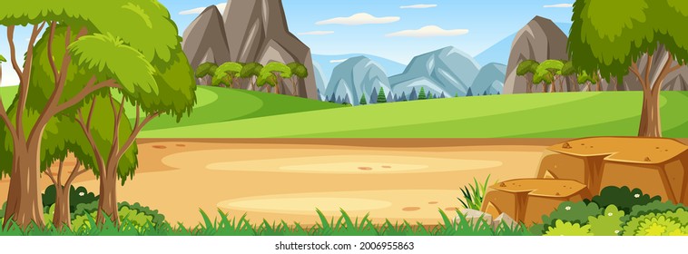 Escena panorámica del paisaje con ilustración de prado en blanco