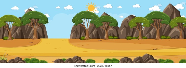 Panorama paisajístico con muchas ilustraciones arbóreas