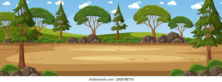 Panorama paisaje con río a través de la ilustración del parque