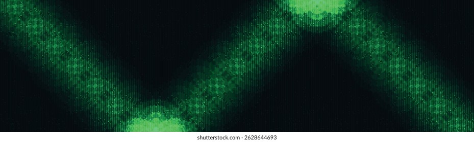 Panorama Light Line Technology on green Background,Digital and Connection Concept design,Vector illustration.