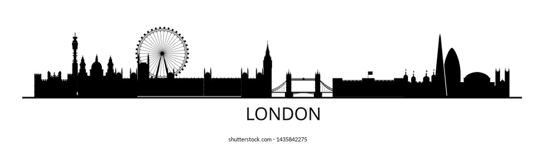 Panorama of London flat style vector illustration. London architecture. Cartoon United Kingdom symbols and objects.