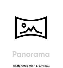 Panorama Media Types icon. Editable line vector. Sign modern, trendy curved monitor for computer, tv with natural landscape. Single pictogram.