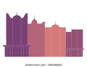 Panorama of the modern city. Background city building in pink tones