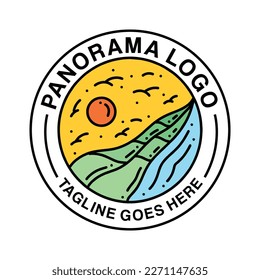 Panorama Monoline Logo Vector Vintage Emblem Design badge illustration Symbol Icon