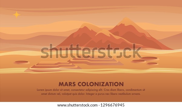 Panorama Mountain Landscape Red Planet Surface Stock Vector