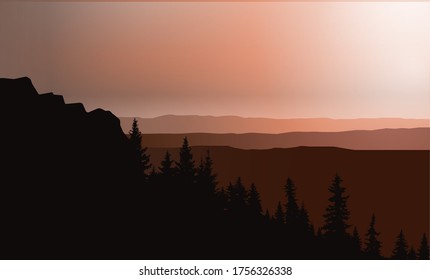Panorama der Berge. Kiefern.
