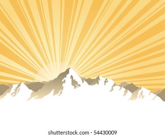 Panorama of mountains with sunburst