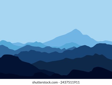 Panorama con vector de montañas. Ilustración vectorial en estilo plano.