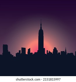 Panorama of the night city before sunrise.