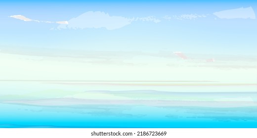 Panorama, ocean view, vector background in turquoise and blue colours . Minimal and vibrant backdrop suitable for booklets, web, brochures, flyers, concept for card, banner, poster,print.