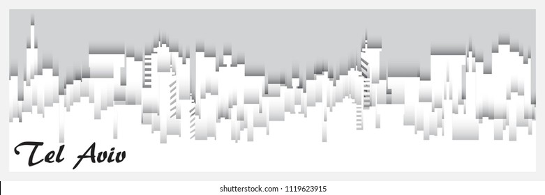 Panorama paper town City Skyline silhouette Tel Aviv Israel white isolated on gray background vector illustration