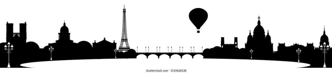 Panorama of Paris flat style vector illustration. Cartoon Paris architecture symbols and objects. Paris city skyline vector background. Flat trendy illustration.