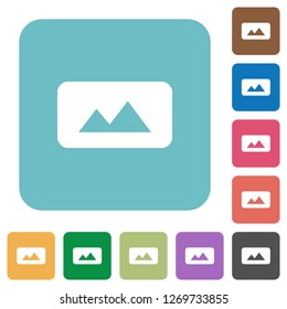 Panorama picture white flat icons on color rounded square backgrounds