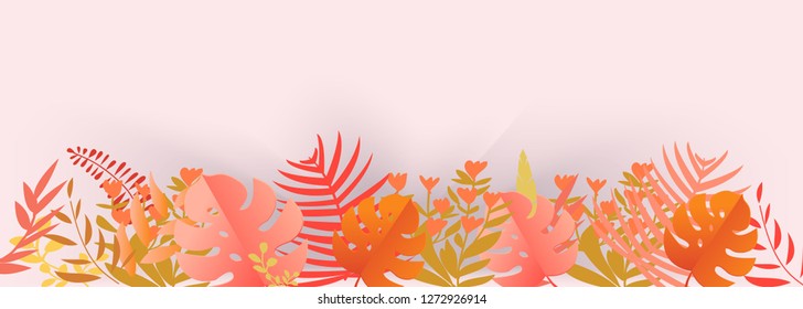 Panorama Pink Natural Flower floral greeting card background vector,by illustration paper cut art and craft,for wedding or celebrated card