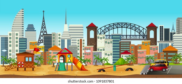 Panorama of Playground in Urban Area illustration