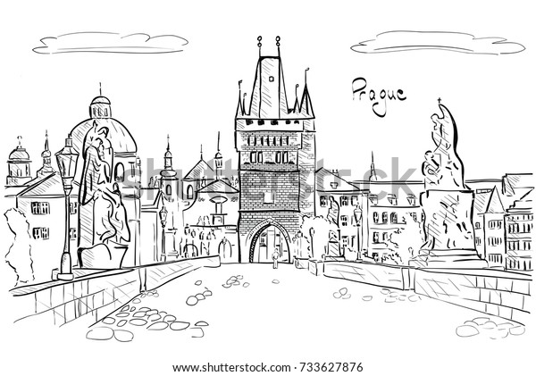 Panorama Prague View Charles Bridge Vector Stock Vector (Royalty Free ...