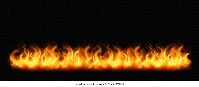 Panorama realistic fire flames on black background. fire burst pattern for banner backdrop. vector illustration.