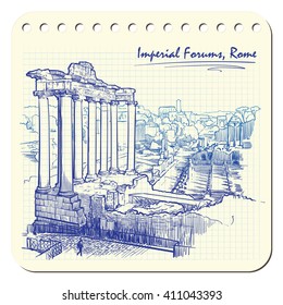 Sketch Pillars Temple Saturn Roman Forum Stock Vector (Royalty Free ...