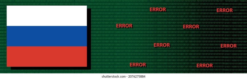 panorama Russian hackers. Russia flag with binary code and errors in it. Vector illustration.