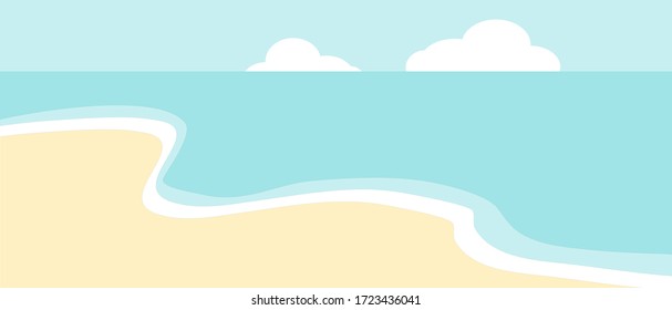 panorama of sand long beach in the relax day.the blue sea have soft wave and sky have clouds.