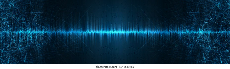 Panorama Sci fi Light Digital Sound Wave Background,technology and earthquake wave diagram concept,design for music studio and science,Vector Illustration.
