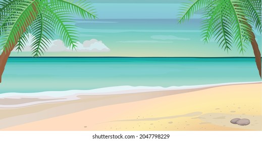 Panorama-Meer, tropischer Strand, Vektorhintergrund