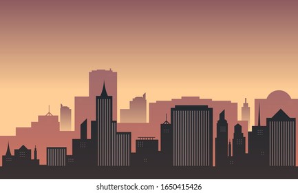 Panorama silhouette of a city in the afternoon