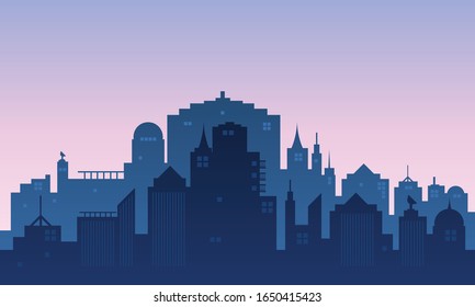 Panorama silhouette of a city in the late afternoon