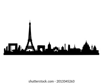 Panorama, skyline, landscape, cityscape of city and capital Paris with Eiffel tower, symbol, vector, illustration in black and white color, isolated on white background