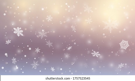 Panorama. Snow background. Winter blue sky. Christmas background. Falling snow. Snowflakes swirl in the frosty air. EPS 10