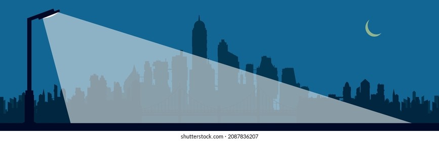 Panorama of a street lamp with a beam of light. Vector
