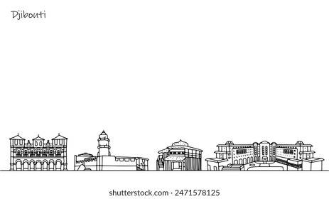 Panorama of the streets of the African country of Djibouti. Architecture and culture of the country. Isolated vector for different types of use. 