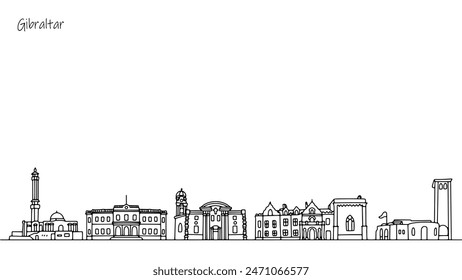 Panorama of the streets of Gibraltar. Architecture and buildings that attract attention. The beauty of the British Overseas Territory. Vector illustration.