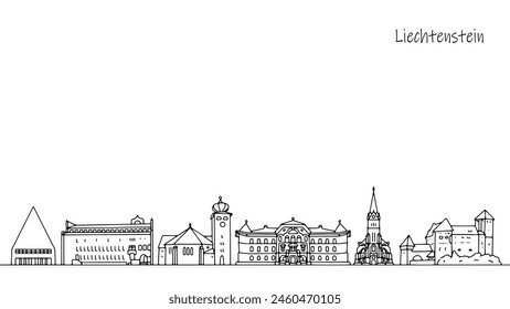 Panorama of the streets of Liechtenstein. Places that tourists love to visit in this European country. Vector illustration.