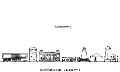 Panorama of the streets of Zimbabwe. Beautiful architecture, reflecting the culture of the African country. Vector illustration.