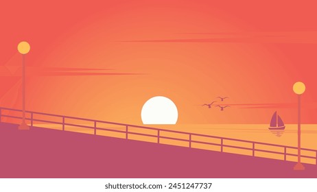 panorama sunset vector illustration , background summer time, simple illustration 