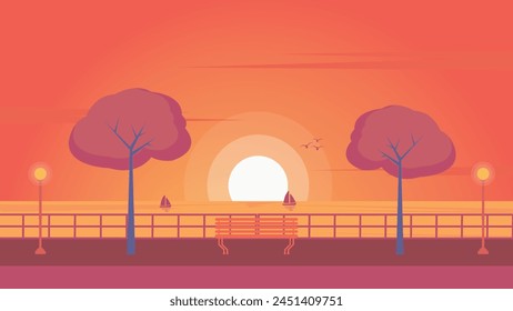 panorama sunset vector illustration , background summer time, simple illustration 