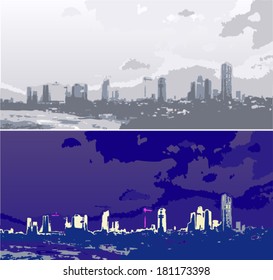 Panorama Tel Aviv. Night and day.