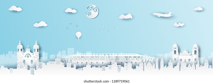 Panorama of top world famous landmark of Brazil,paper cut style vector illustration.