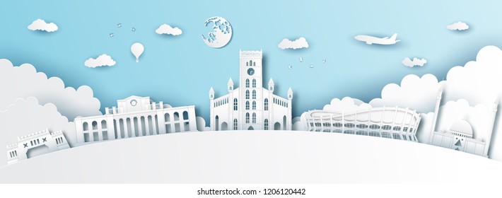 Panorama of top world famous landmark of Nigeria,paper cut style vector illustration.
