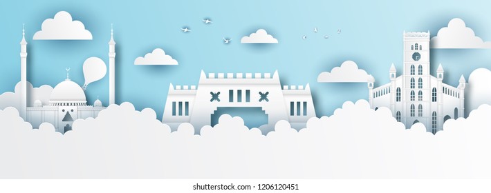 Panorama of top world famous landmark of Nigeria,paper cut style vector illustration.