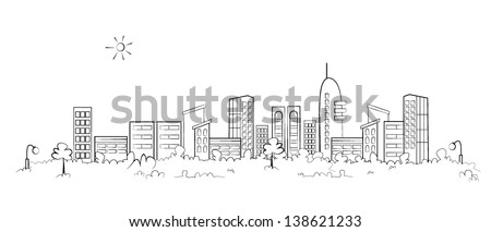 Panorama town - sketch illustration