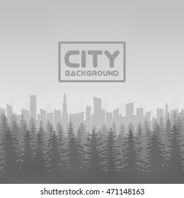 Panorama of vector city with forest illustration