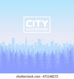 Panorama of vector city with forest illustration