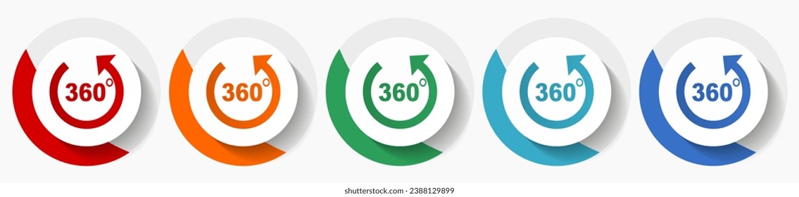 Panorama vector icon set, flat design colorful round icons in 5 color options for webdesign and mobile applications